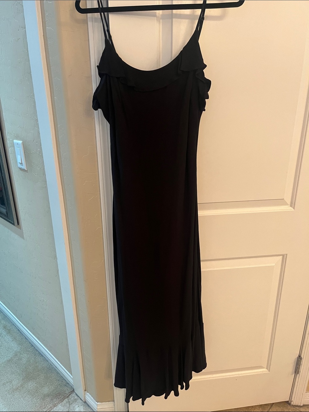 American Eagle Outfitters Black Ruffle-Trim Maxi Slip Dress